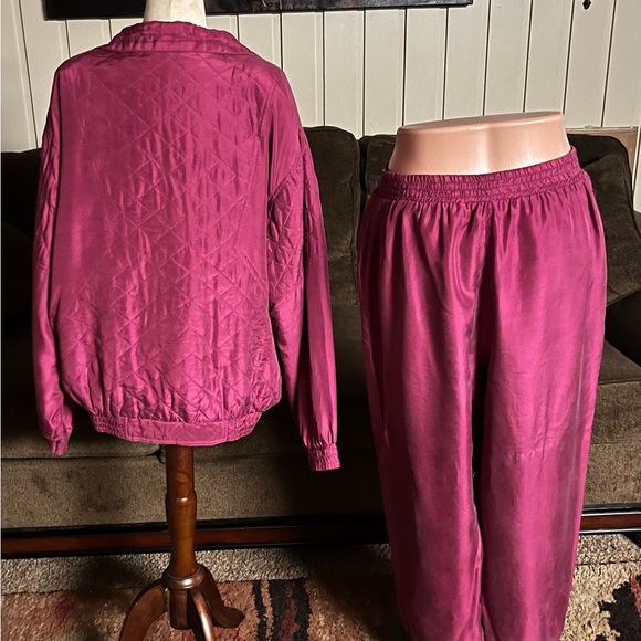 Activate • Vintage • 1990’s • Burgundy • 100% Silk • Large • Track Suit - Picture 10 of 14